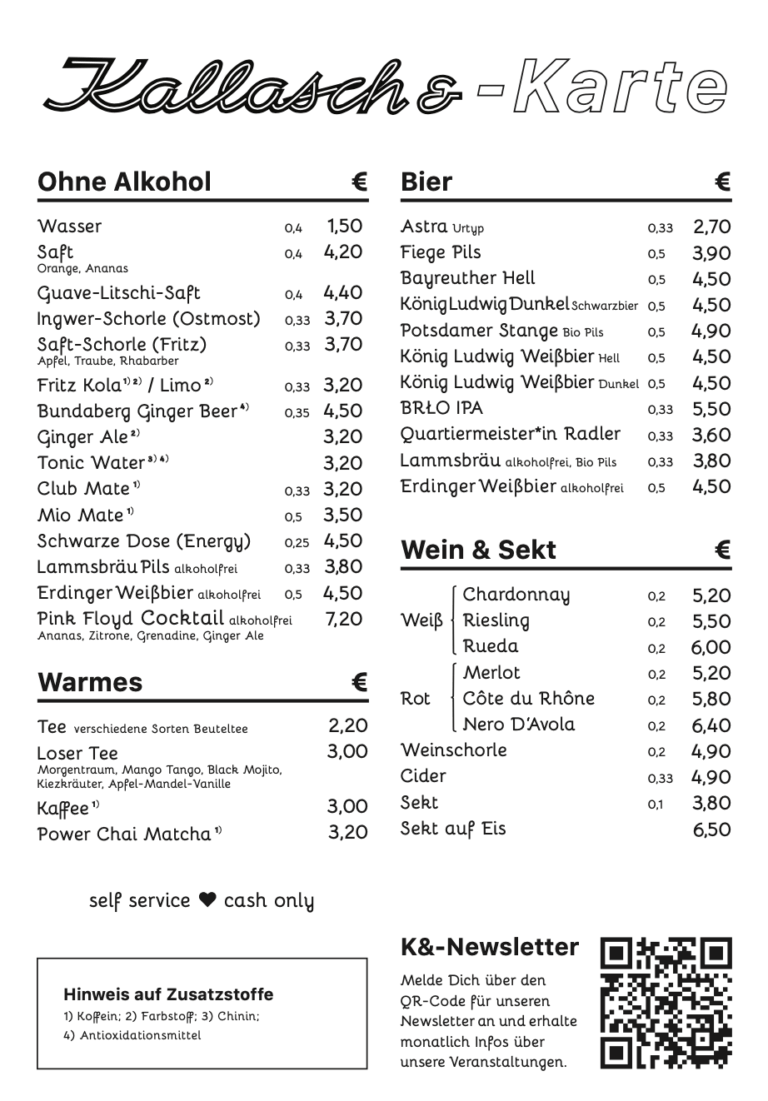 Kallasch& Getränkekarte
