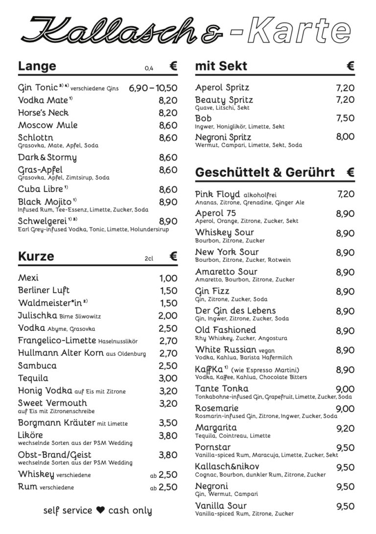 Kallasch& Getränkekarte