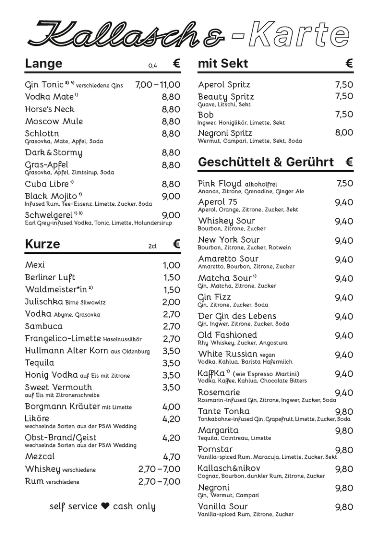 Kallasch& Getränkekarte
