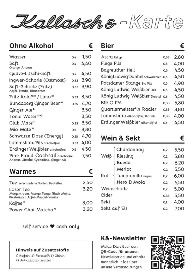 Kallasch& Getränkekarte